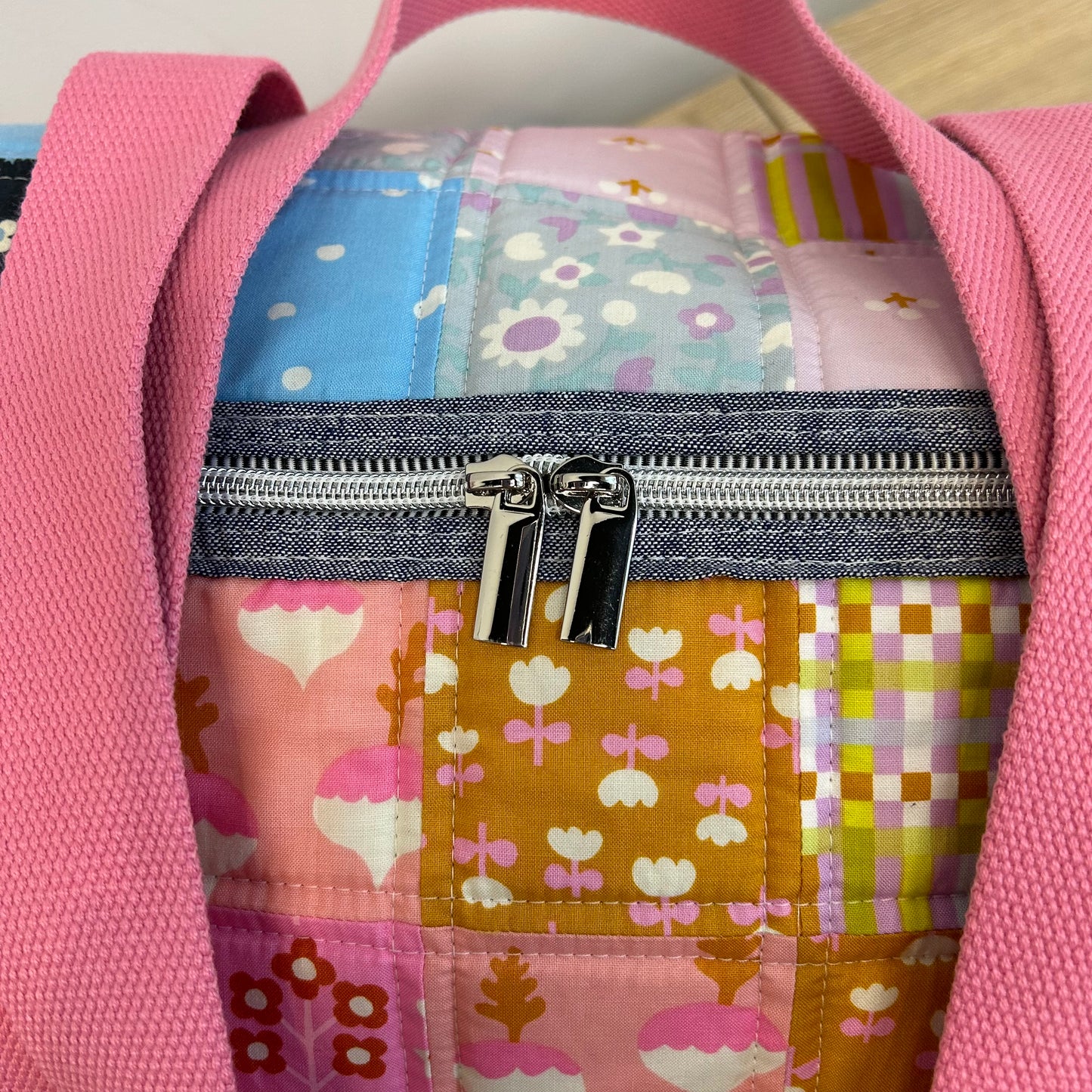 Mini Patchwork Duffle in Pink Petunia Floral Prints