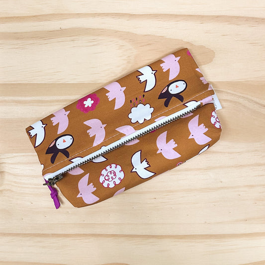 Small Fold Over Clutch with Penguins and Birds