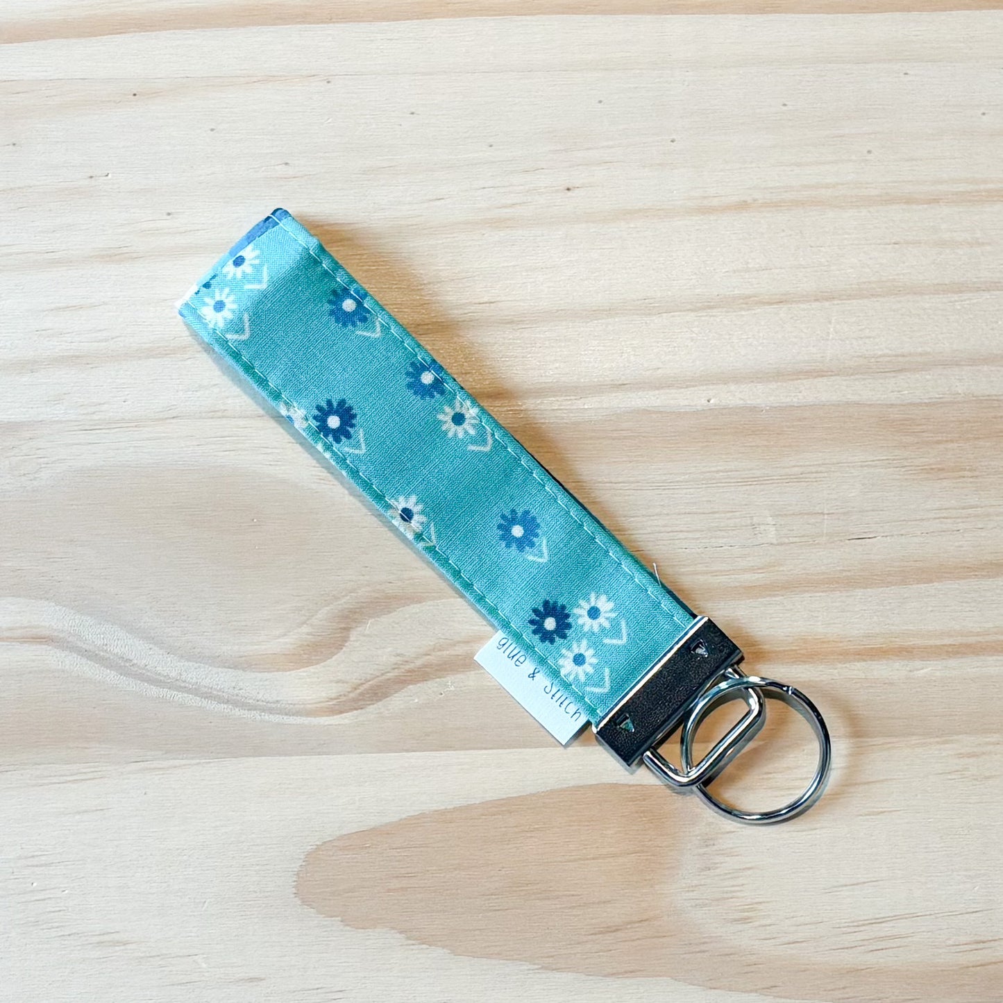 Turquoise Rattan and Tiny Flowers Key Fob