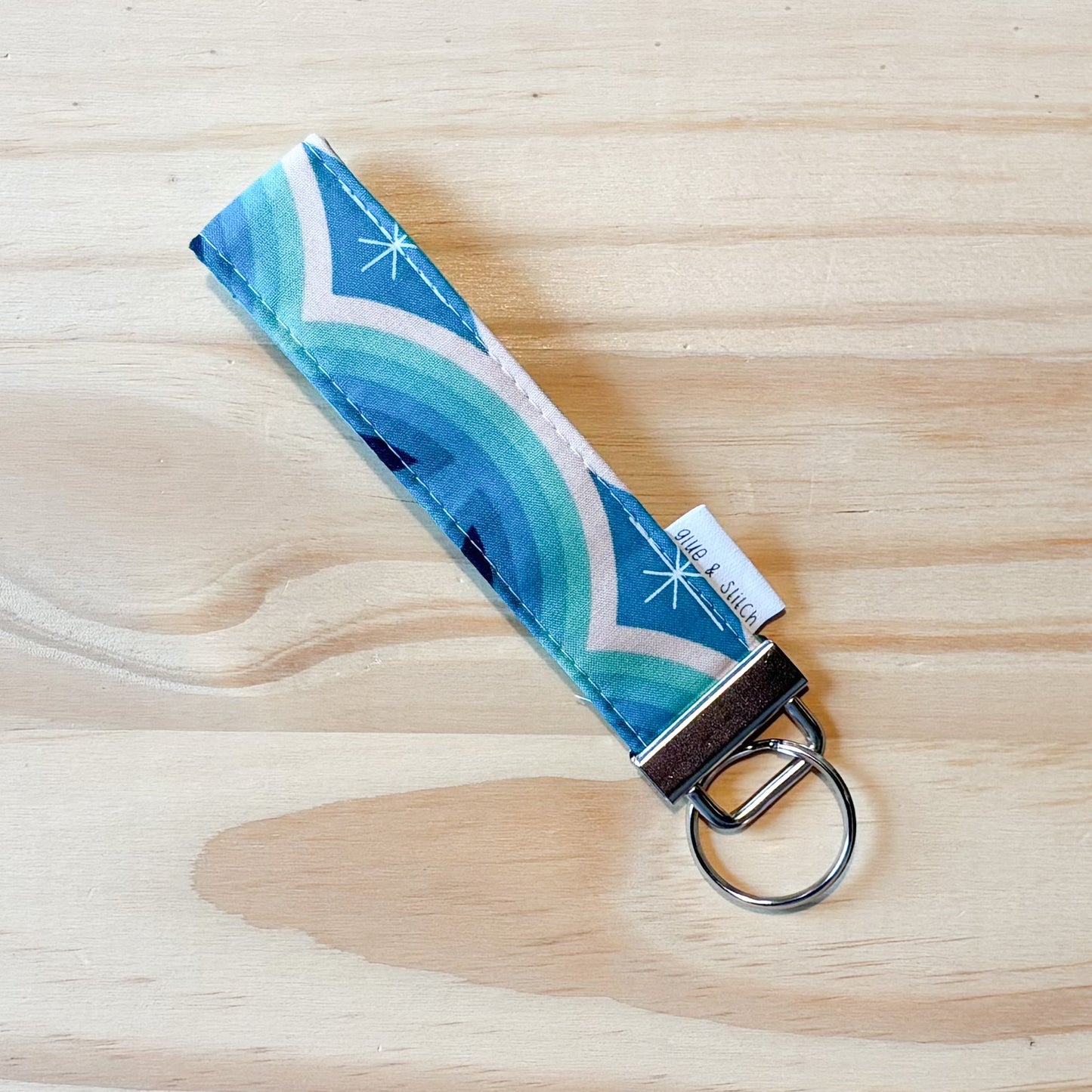 Turquoise Rattan and Tiny Flowers Key Fob