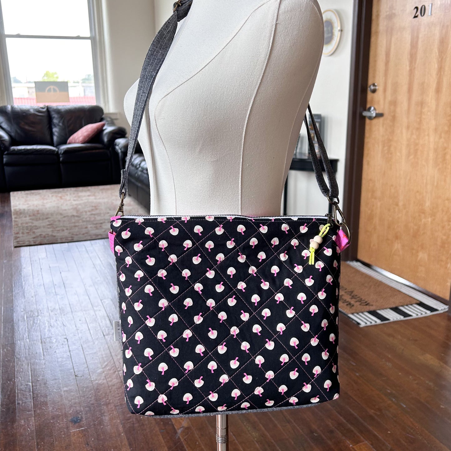 Tiny Pink Mushroom Quilted Redside Crossbody Bag