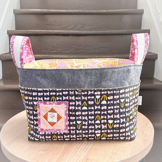 Divided Basket in Soft Black Butterflies