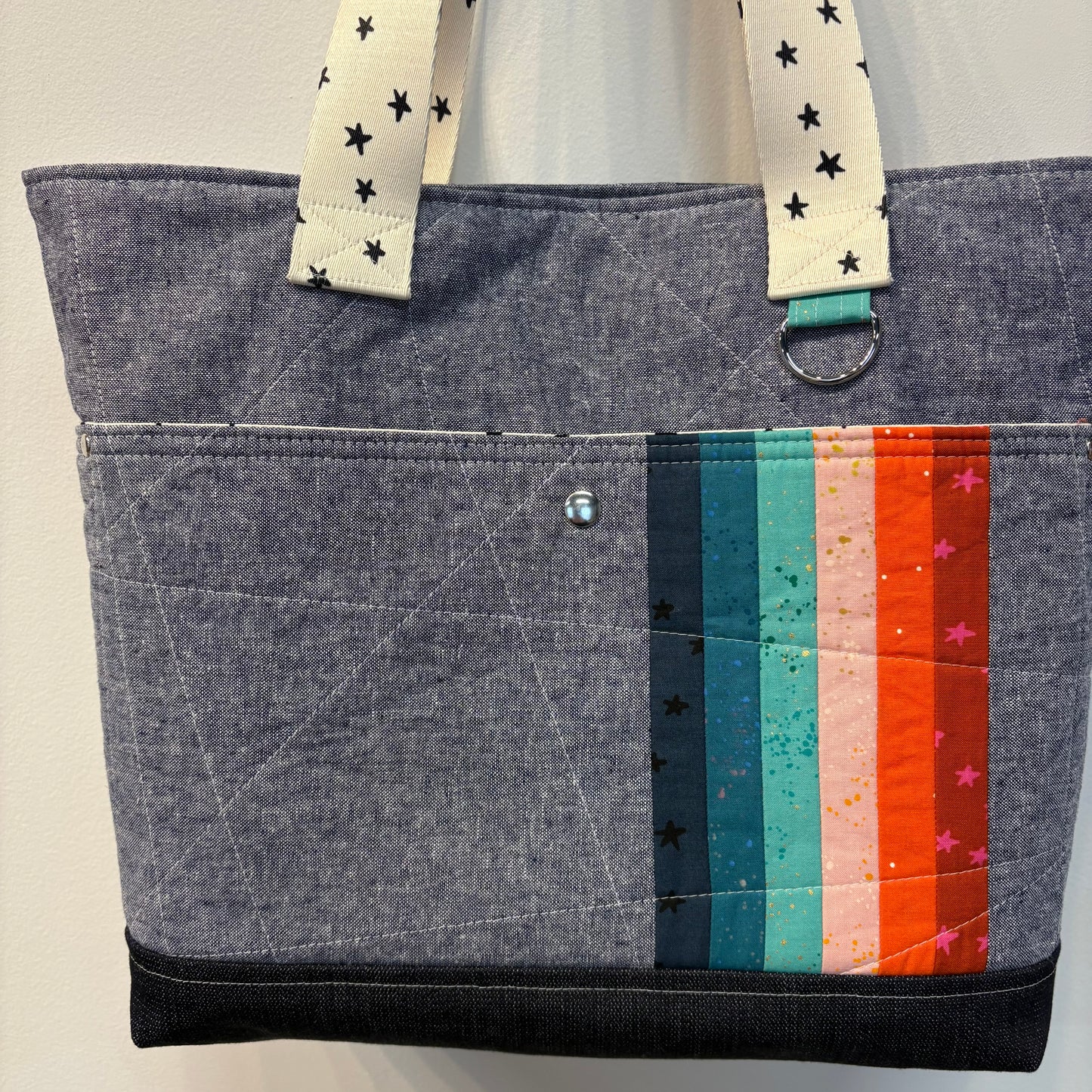 Lucky Charm Tote – Quilted Retro Rainbow Stripe