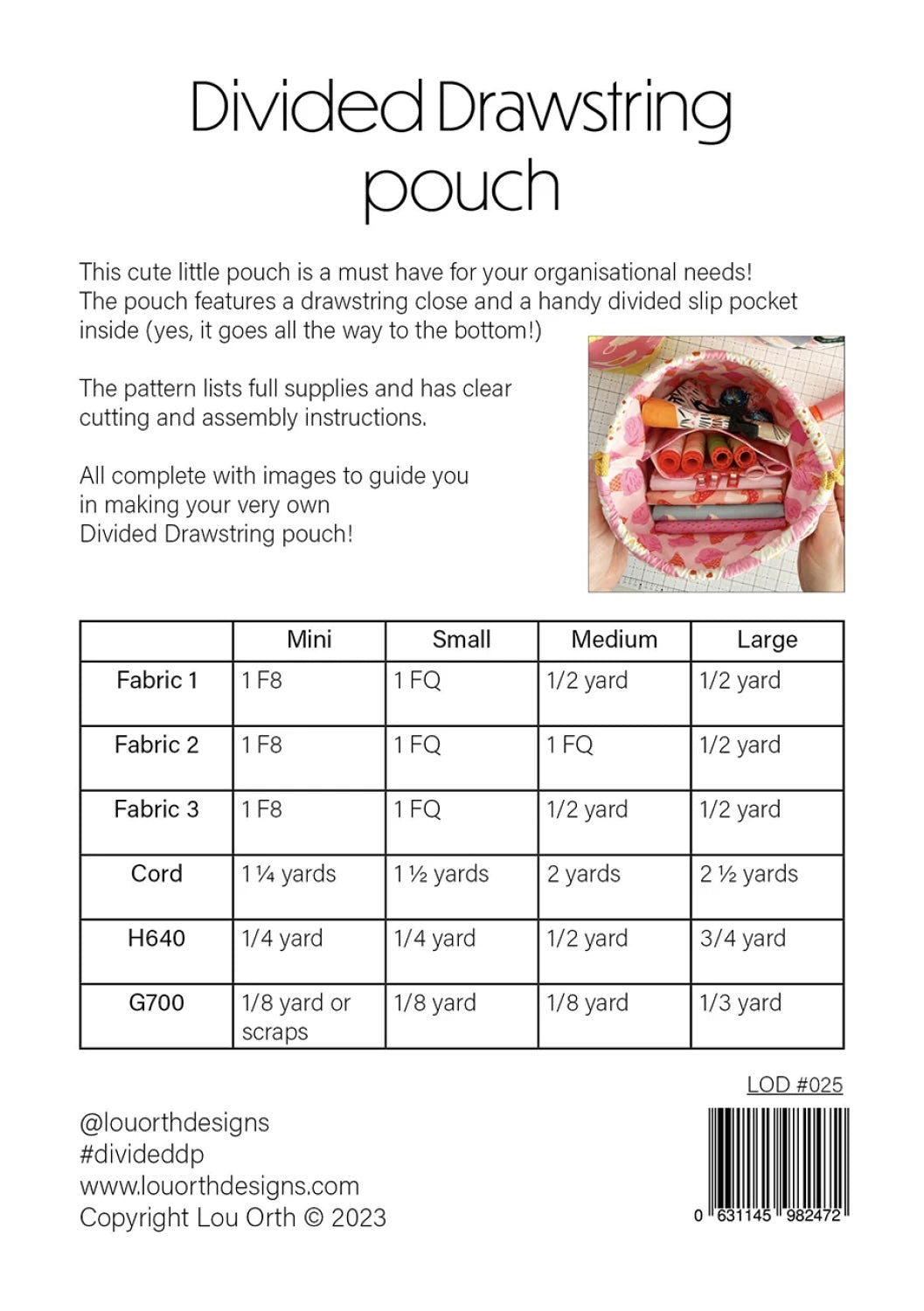 Divided Drawstring Pouch - Printed Paper Pattern