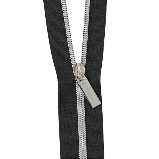 Black Nylon Coil #3 Zipper by the Yard - Nickel Teeth