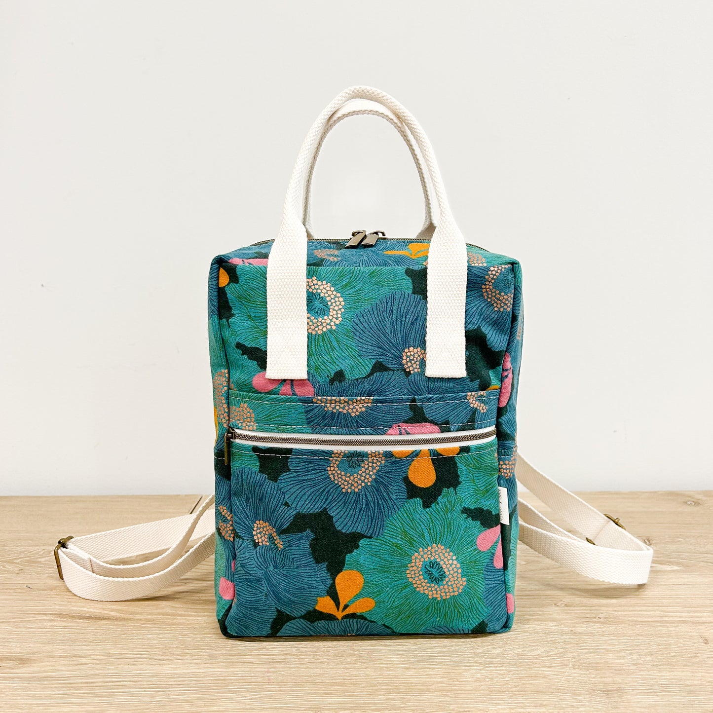 Teal Floral Mini Backpack in Camellia Peacock